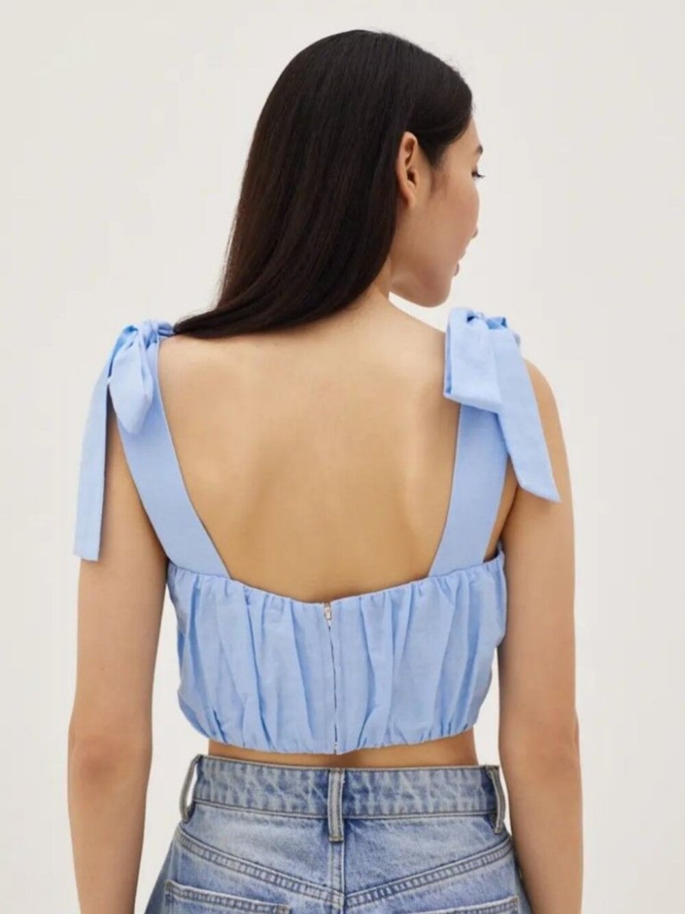 Love Bonito Amoura Linen Ruched Top (Blue) - Picture 3 of 5